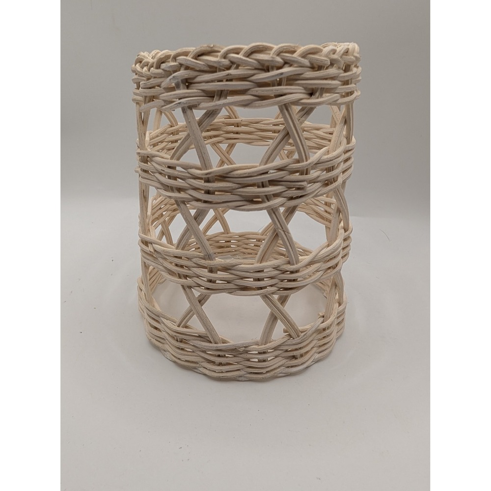 Natural Woven Wicker Cylinder Basket Boho Open Weave Star Pattern Decor 5.5in